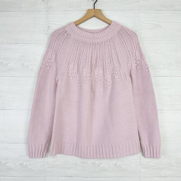 Talbots Knit Sweater Women Medium Embroidered Light Pink Preppy Coquette Crew - Picture 13 of 14